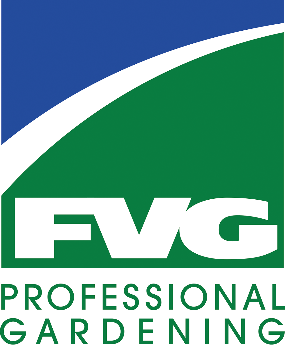 Firmenlogo in blau grün, mit Aufschrift FVG Professsional Gardeing
