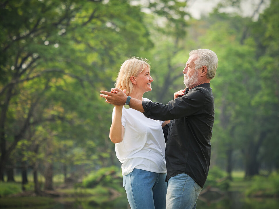 Couple retirement in garden happy mood