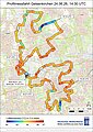 Einführung in die Stadtklimatologie Das Bild zeigt das Ergebnis einer Profilmessfahrt der Lufttemperatur für die Stadt Gelsenkirchen während der Hitzeperiode Ende Juni 2026