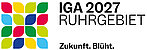 Logo der IGA mit 16 bunten Blütenblättern und dem SChriftzug UGA 2027 Ruhrgebiet. Zukunft. Blüht