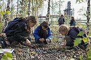 Lernende sitzen au dem Boden und nehmen Proben zur Untersuchung. 