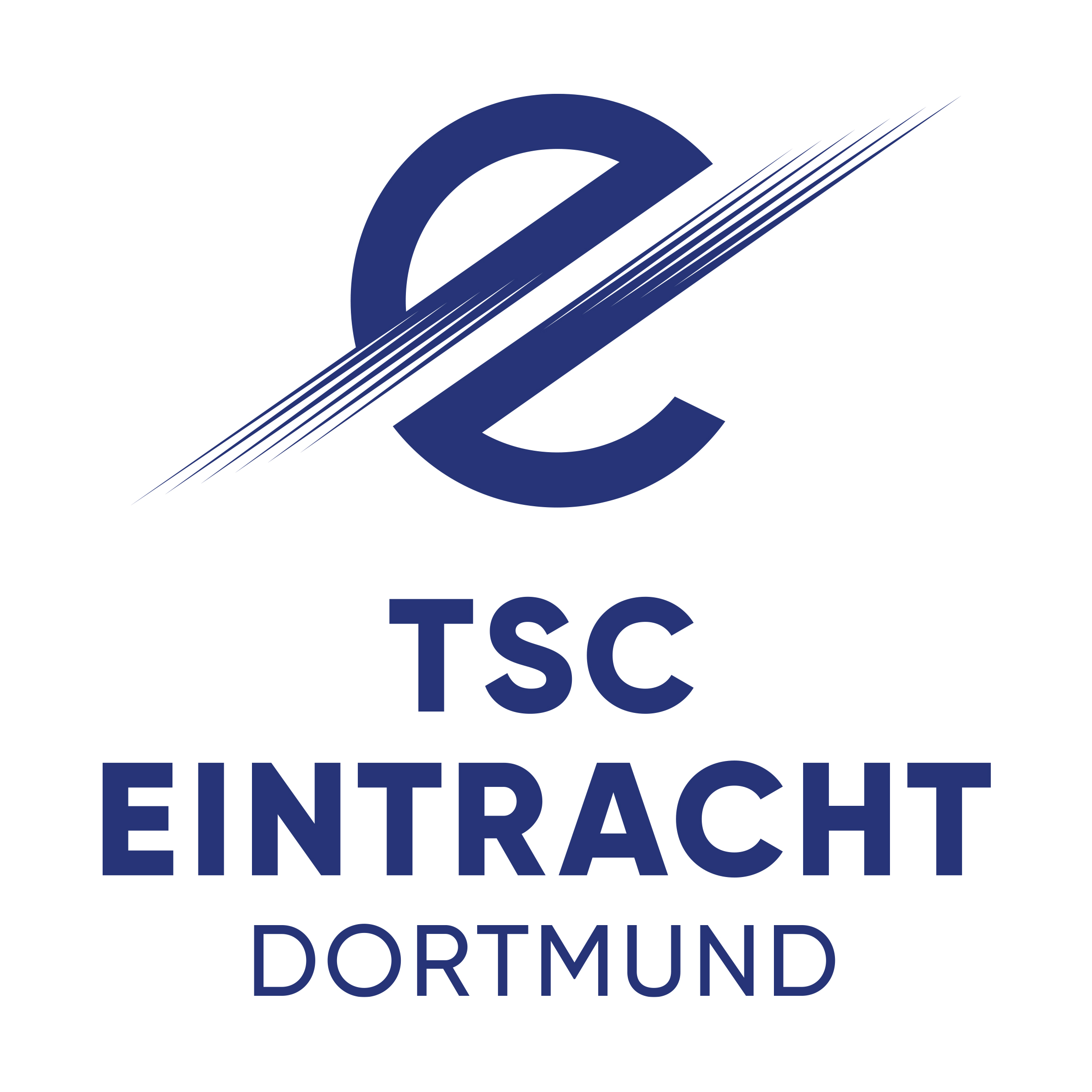 TSC Eintracht Dortmund Logo TSC Eintracht Dortmund, blaues "e" auf weiß, darunter Schrift "TSC Eintracht Dortmund"