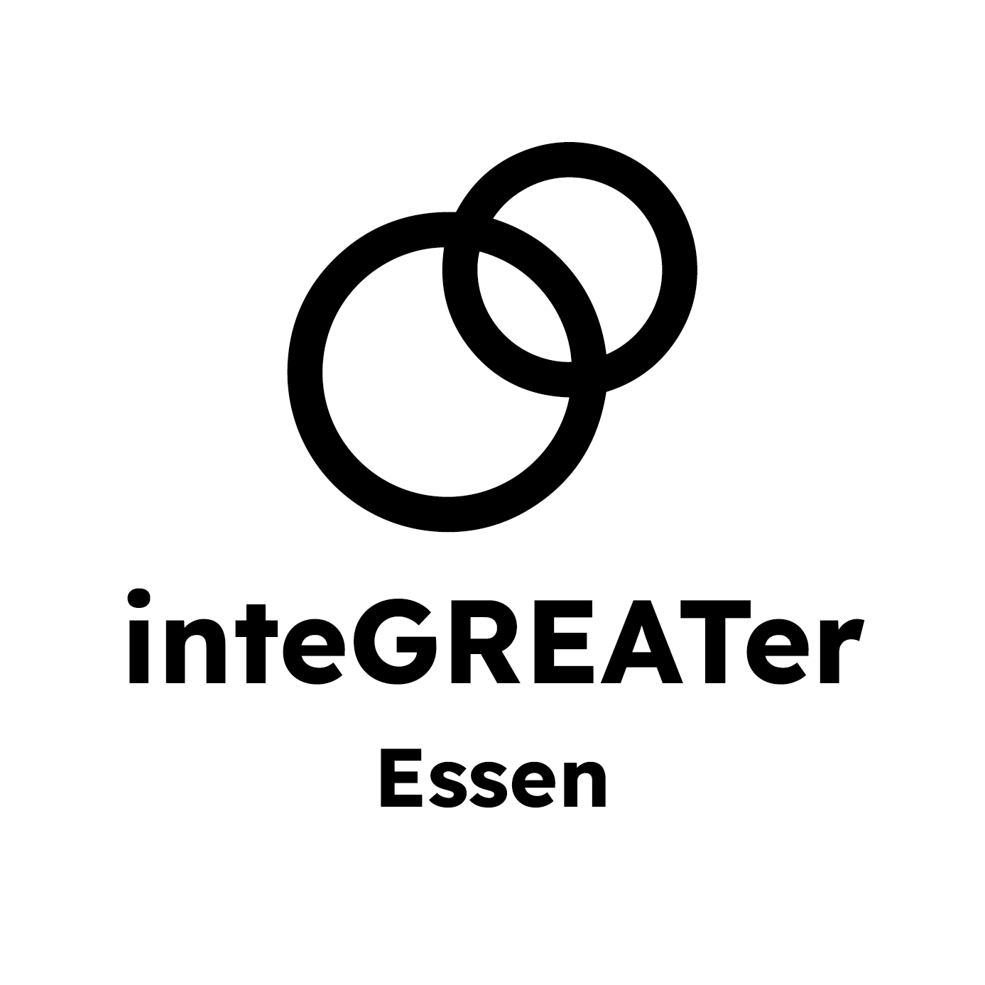 Logo InteGREATer Logo von InteGREATer Essen. Schwarze Schrift auf weißem Hintergrund. Zwei Ringe.