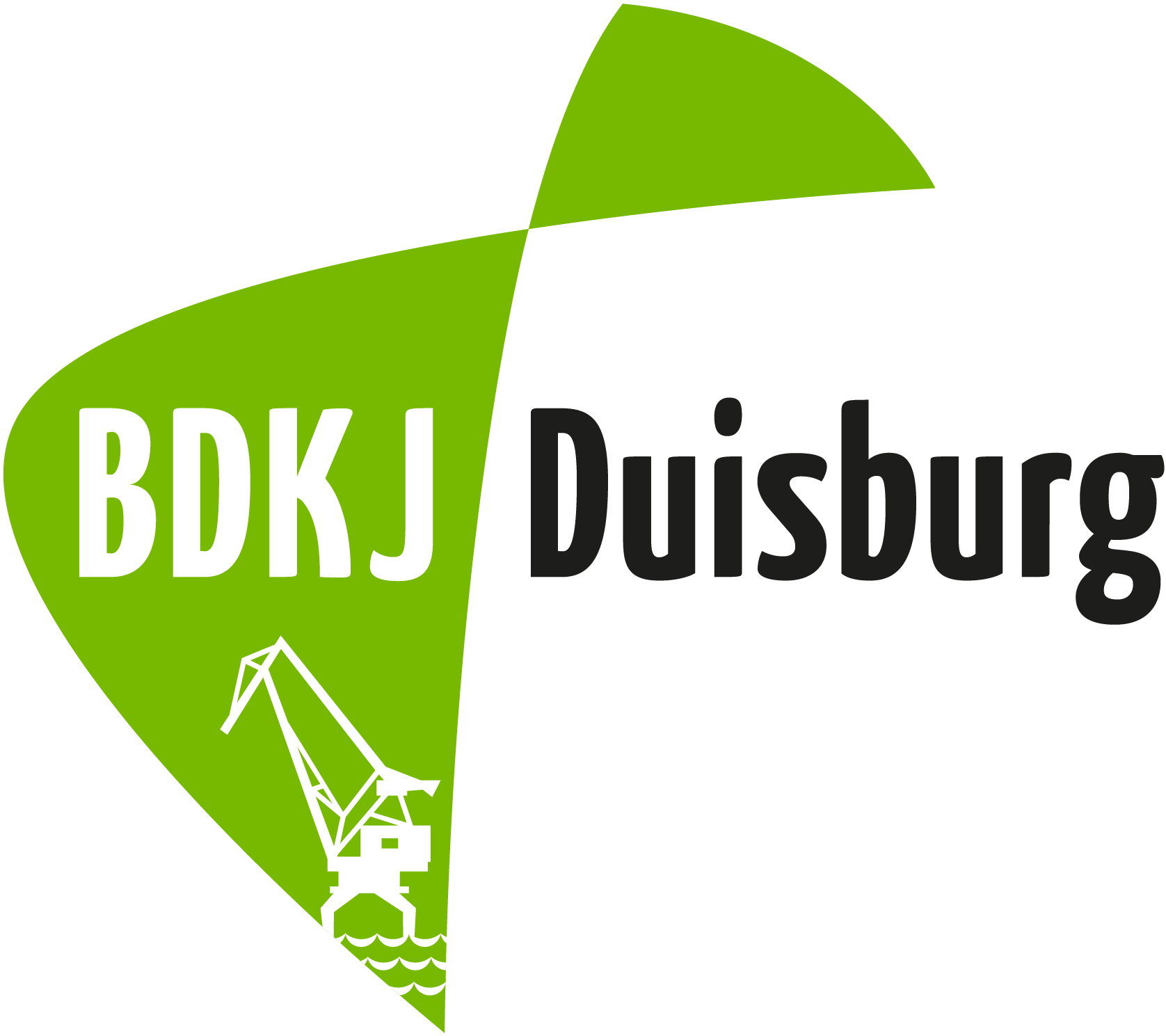 BDKJ Duisburg Logo Logo: grünes Kreuzsegel mit Hafenkran