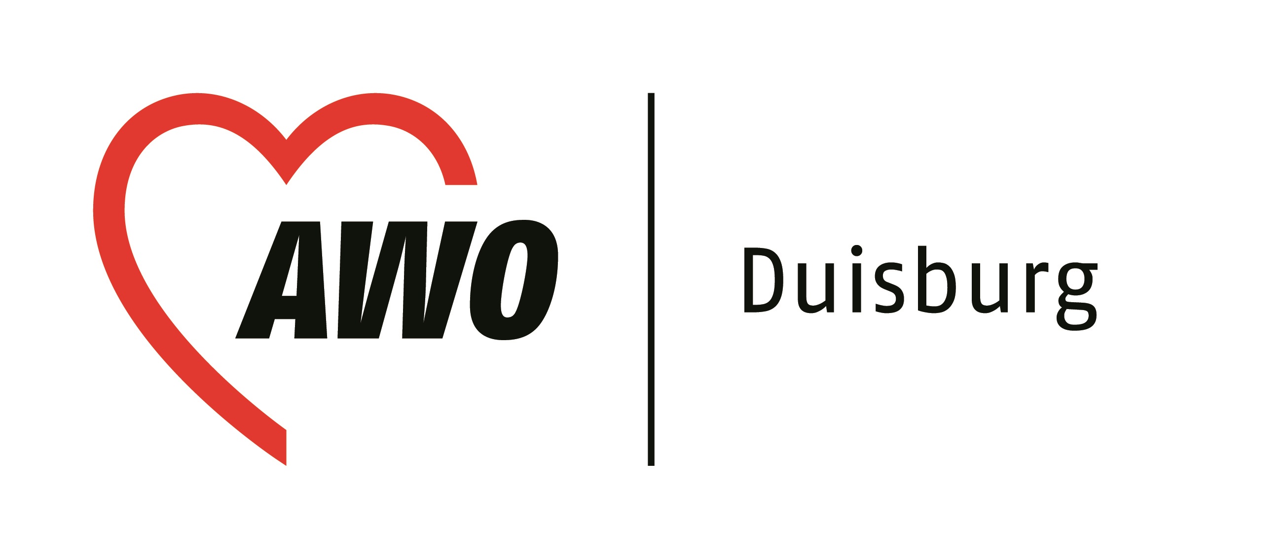 Logo der AWO-Duisburg e. V. Logo der AWO-Duisburg e. V., rotes Herz, senkrechter Strich und Schriftzug Duisburg