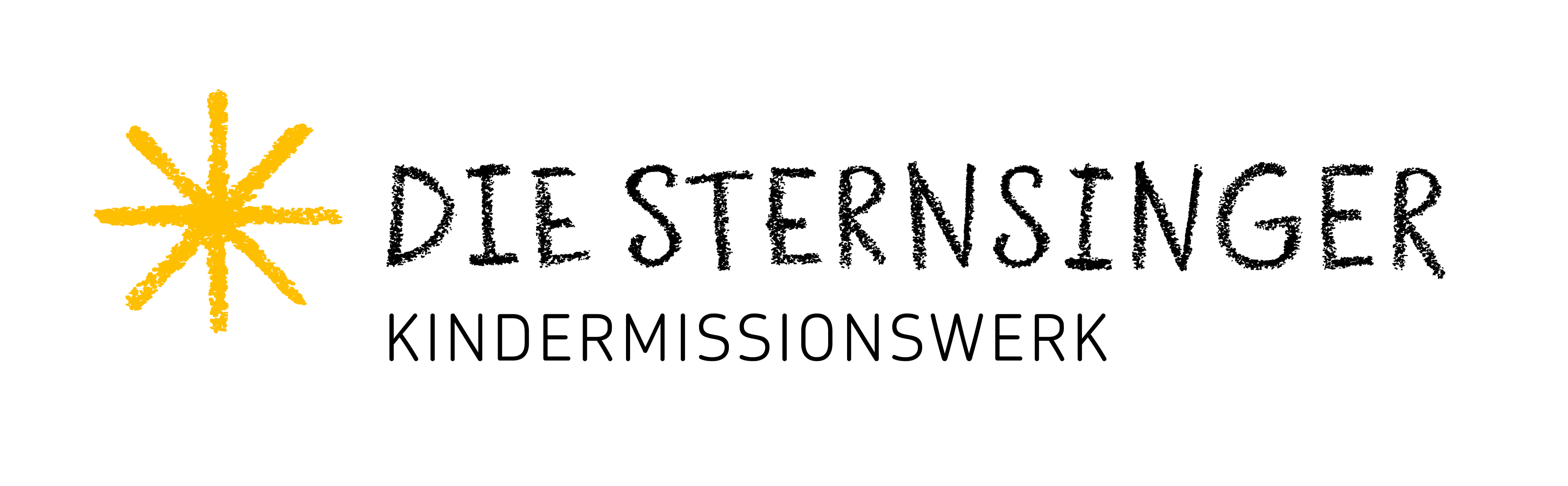 Ein großer gelber Stern. Daneben befinden sich die Schriftzüge "Die Sternsinger" und kleiner dadrunter "Kindermissionswerk".