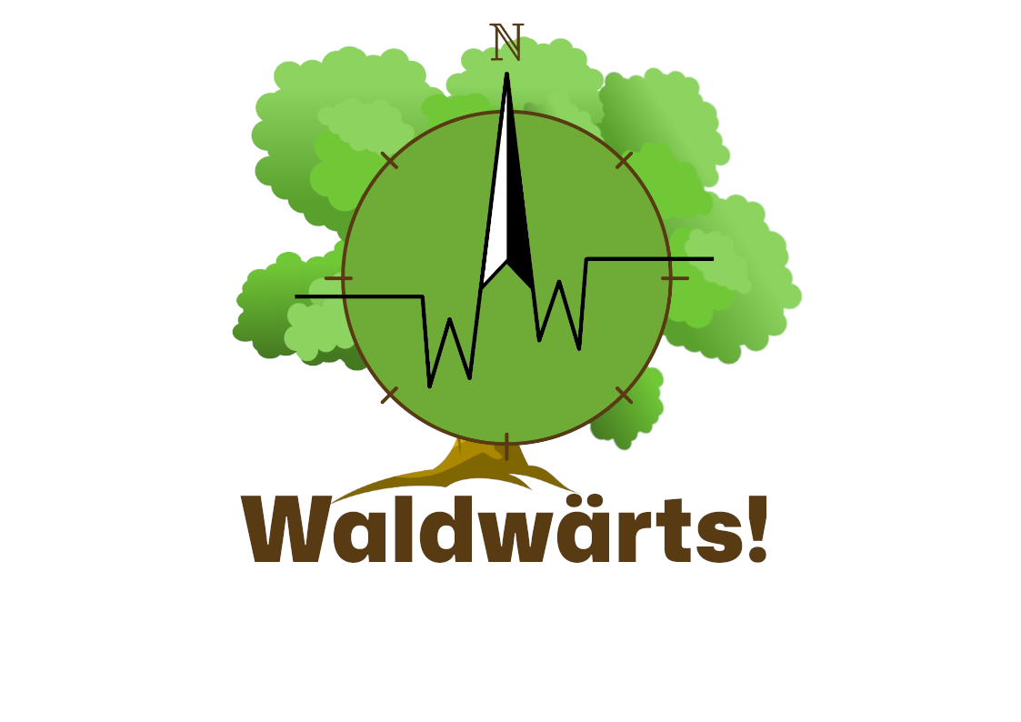 Logo Waldwärts Baum mit Kompass. Logo für Waldwärts
