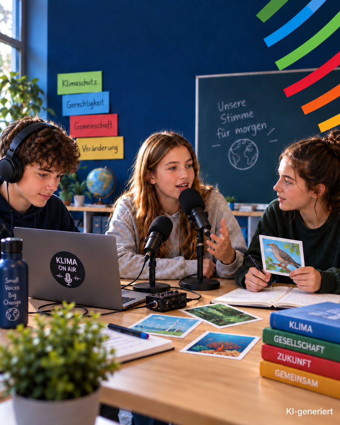 KLIMA°OnAir Schüler*innen sprechen einen Podcast ein.