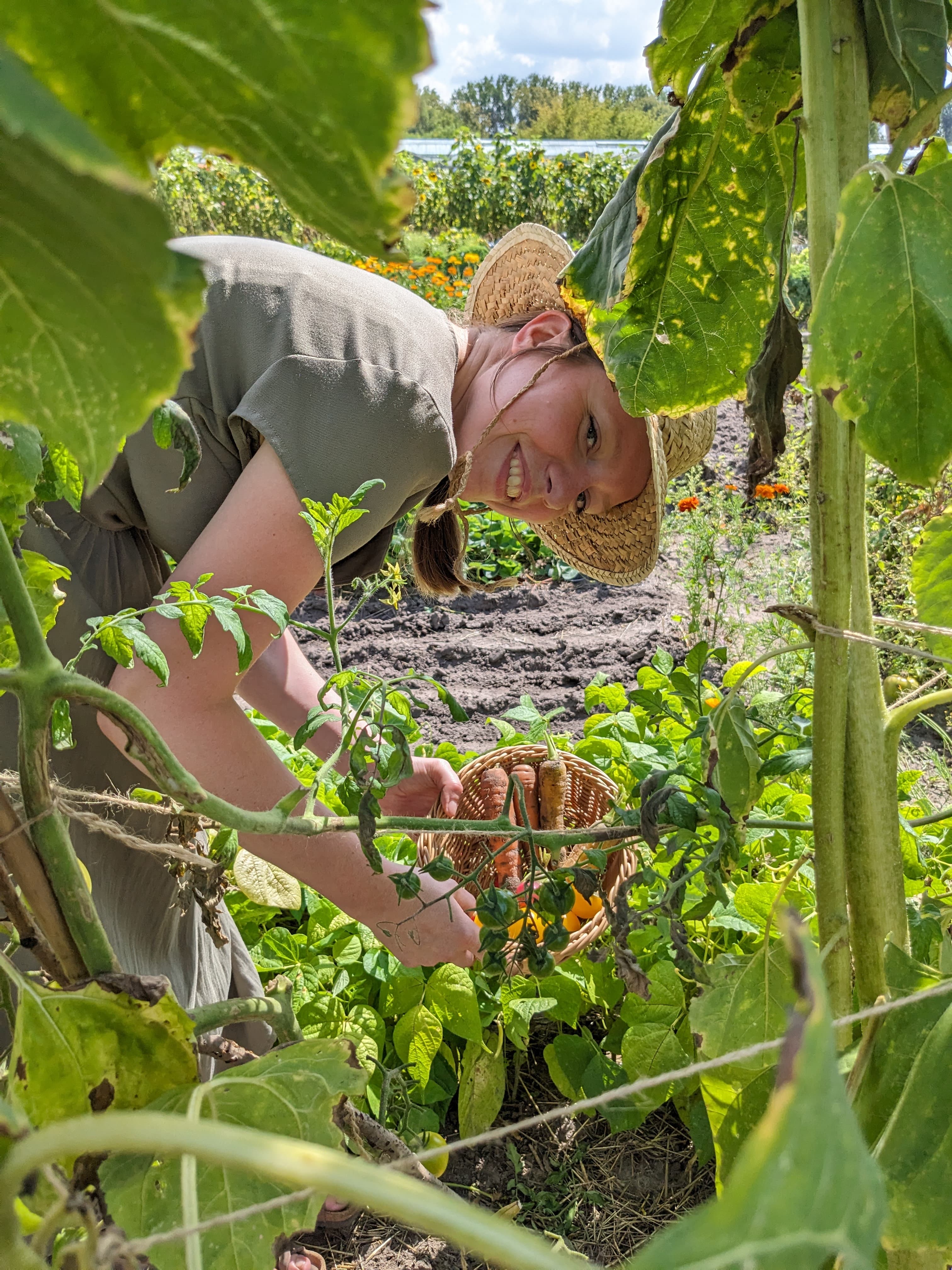 Mietgarten Düsseldorf Eine Gärtnerin, die in ihrem Mietgarten arbeitet