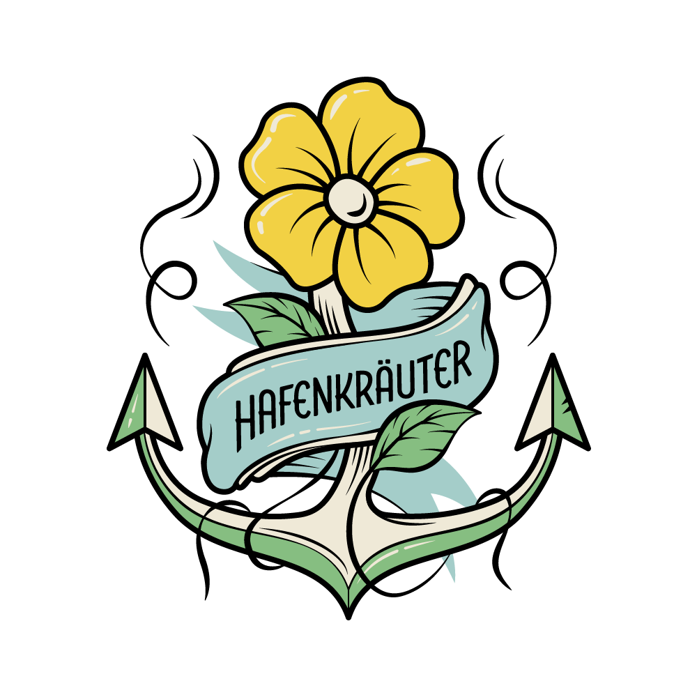 Hafenkräuter Projekt-Logo mit gelber Blume und Anker
