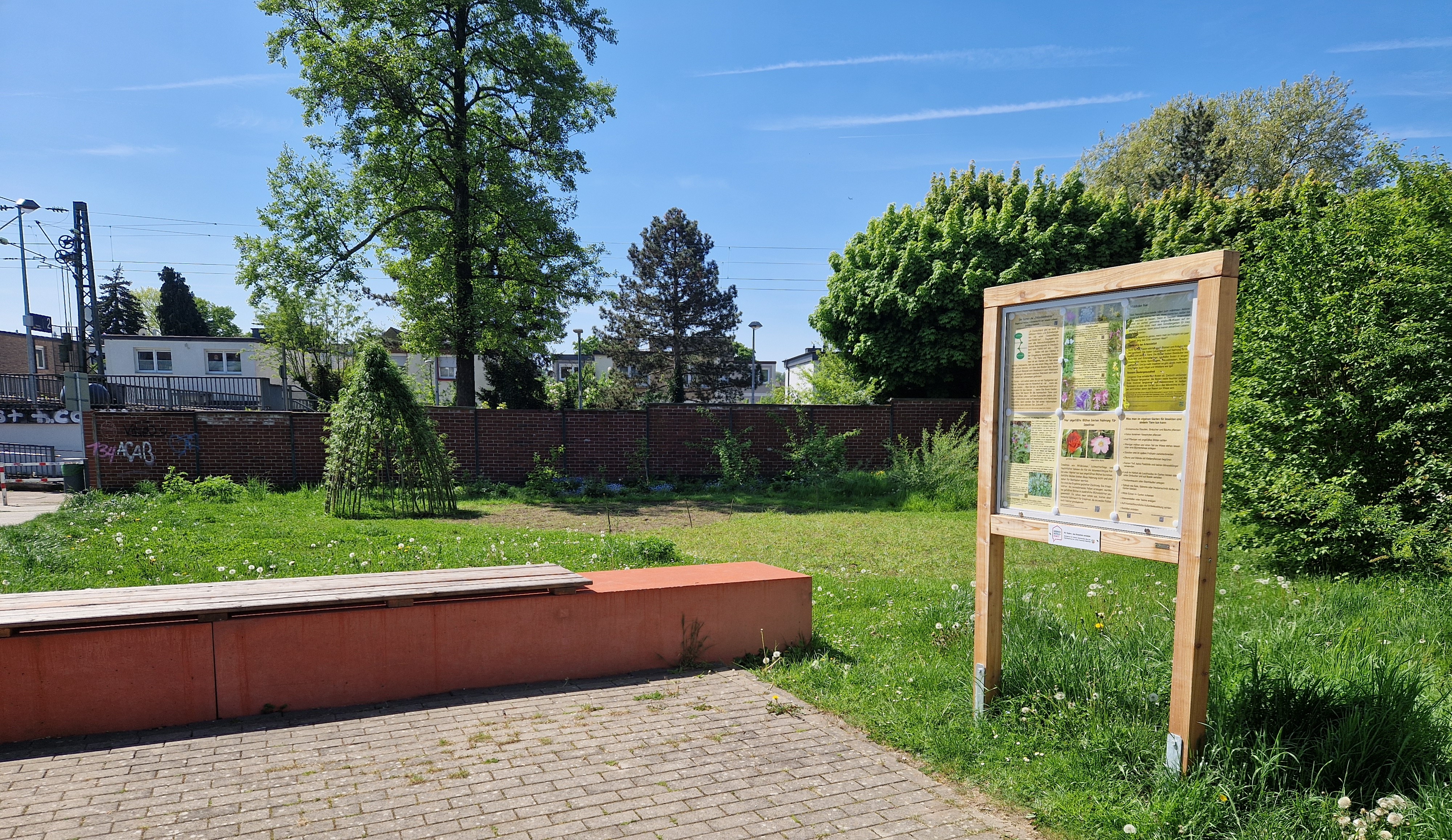 Horster Blütendreieck, Essen naturnah gepflegte Wiese mit Weidentipi und Schaukasten