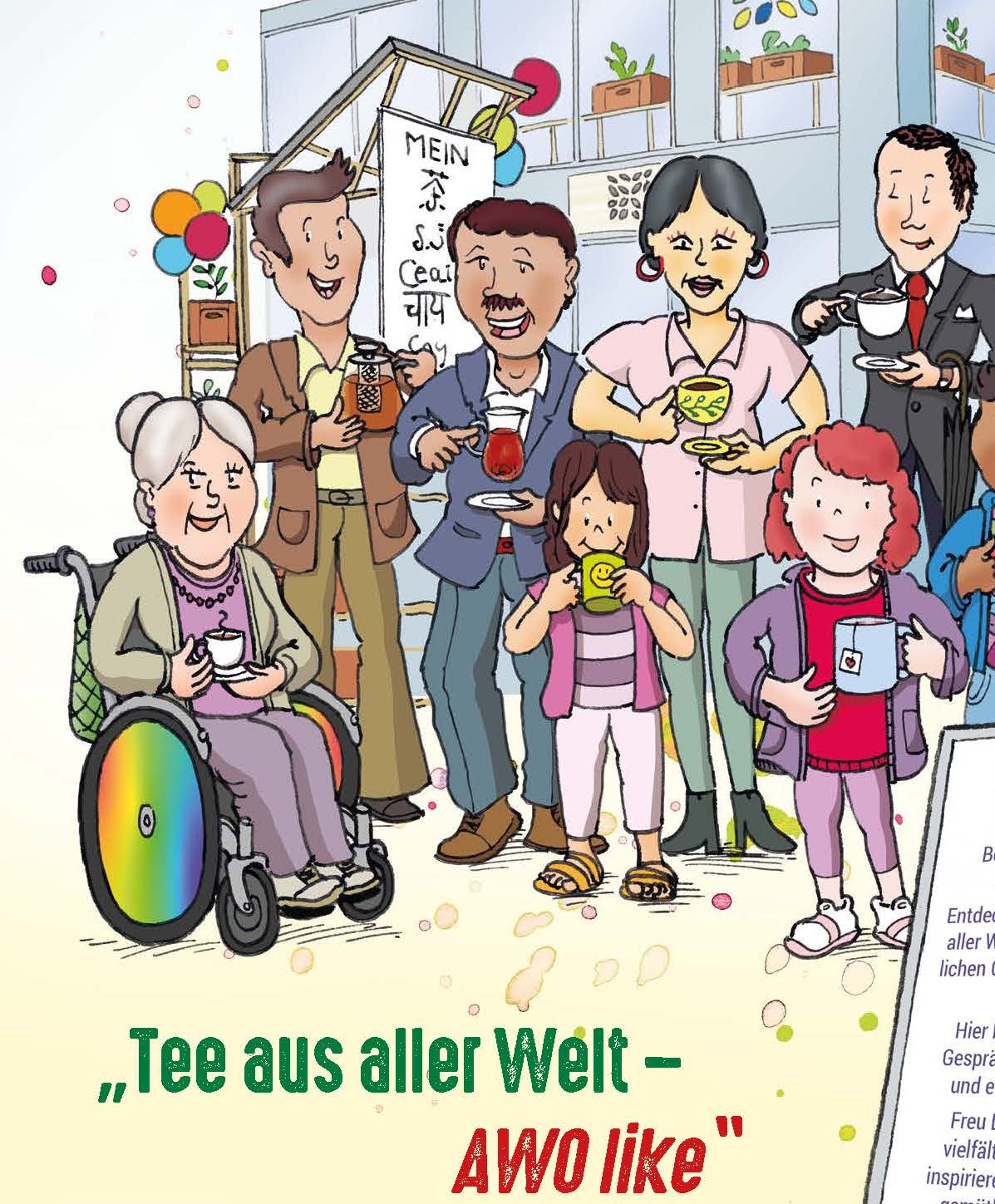 Ganz unterschiedliche Menschen trinken gemeinsam Tee