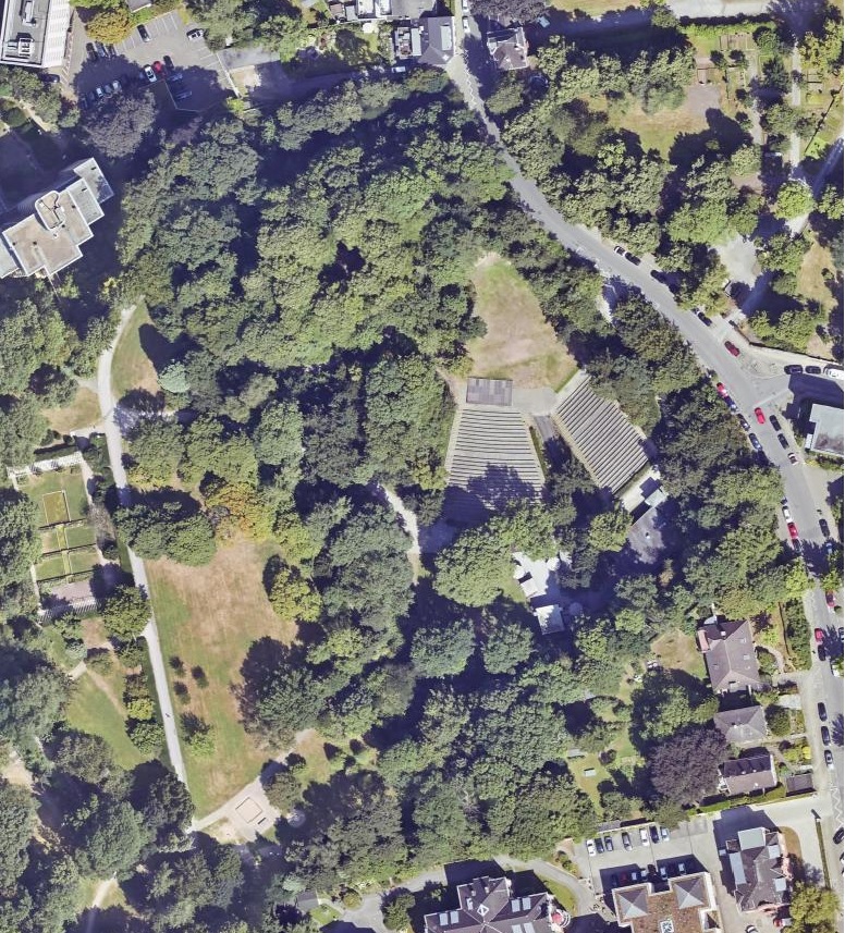 Luftbild vom Dimbeckpark, Foto: Stadt Mülheim an der Ruhr Luftbild vom Dimbeckpark, Foto: Stadt Mülheim an der Ruhr