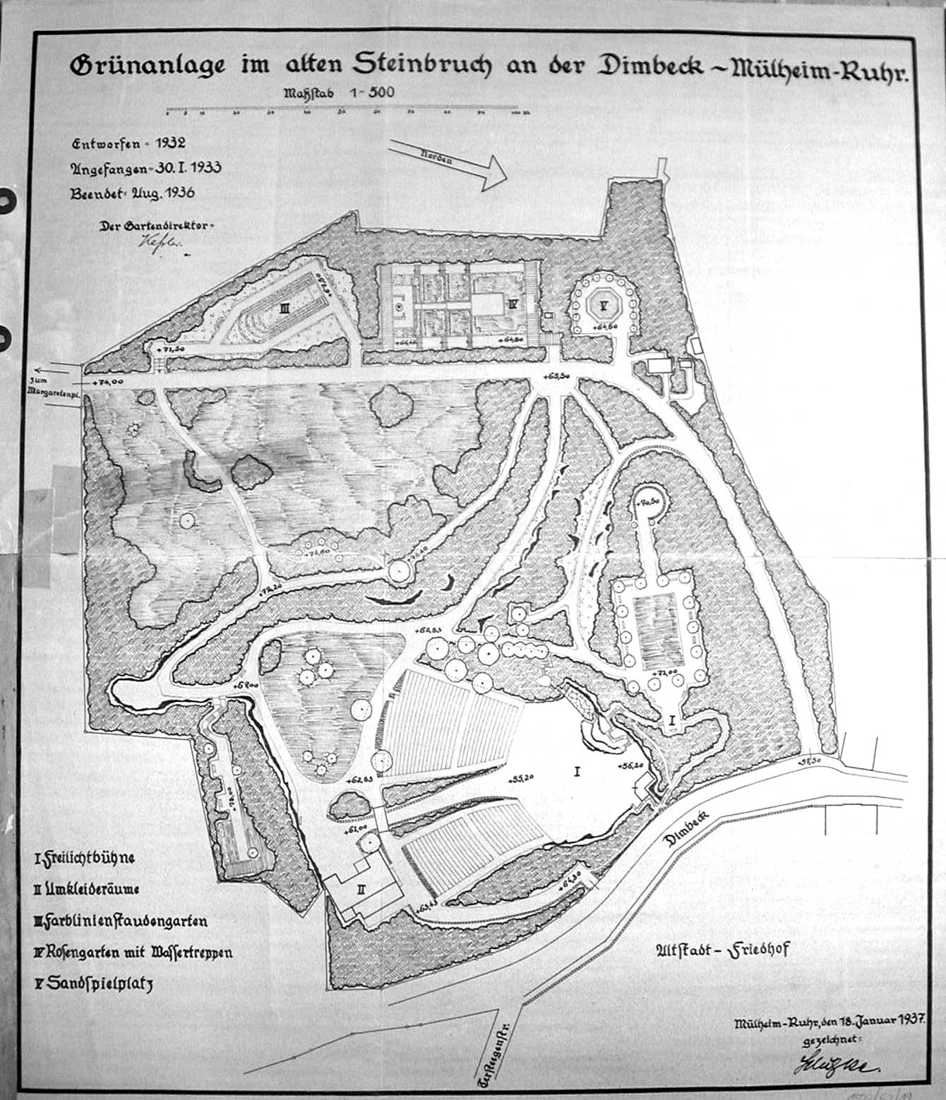 Historischer Plan Grünanlage Dimbeck von 1937, Mülheim an der Ruhr Historischer Plan Grünanlage Dimbeck von 1937, Mülheim an der Ruhr