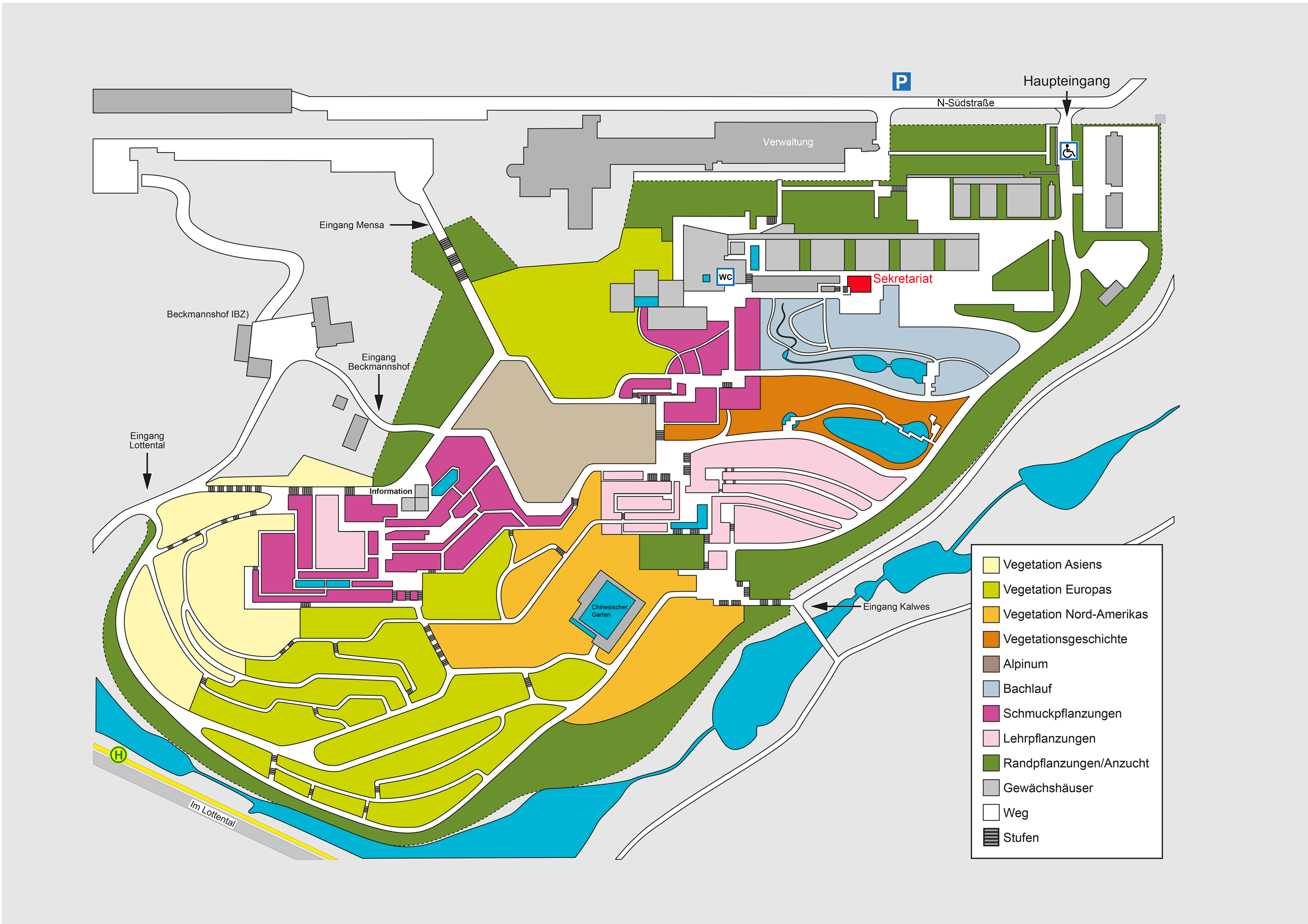 Wegeplan des Botanischen Gartens der RUB