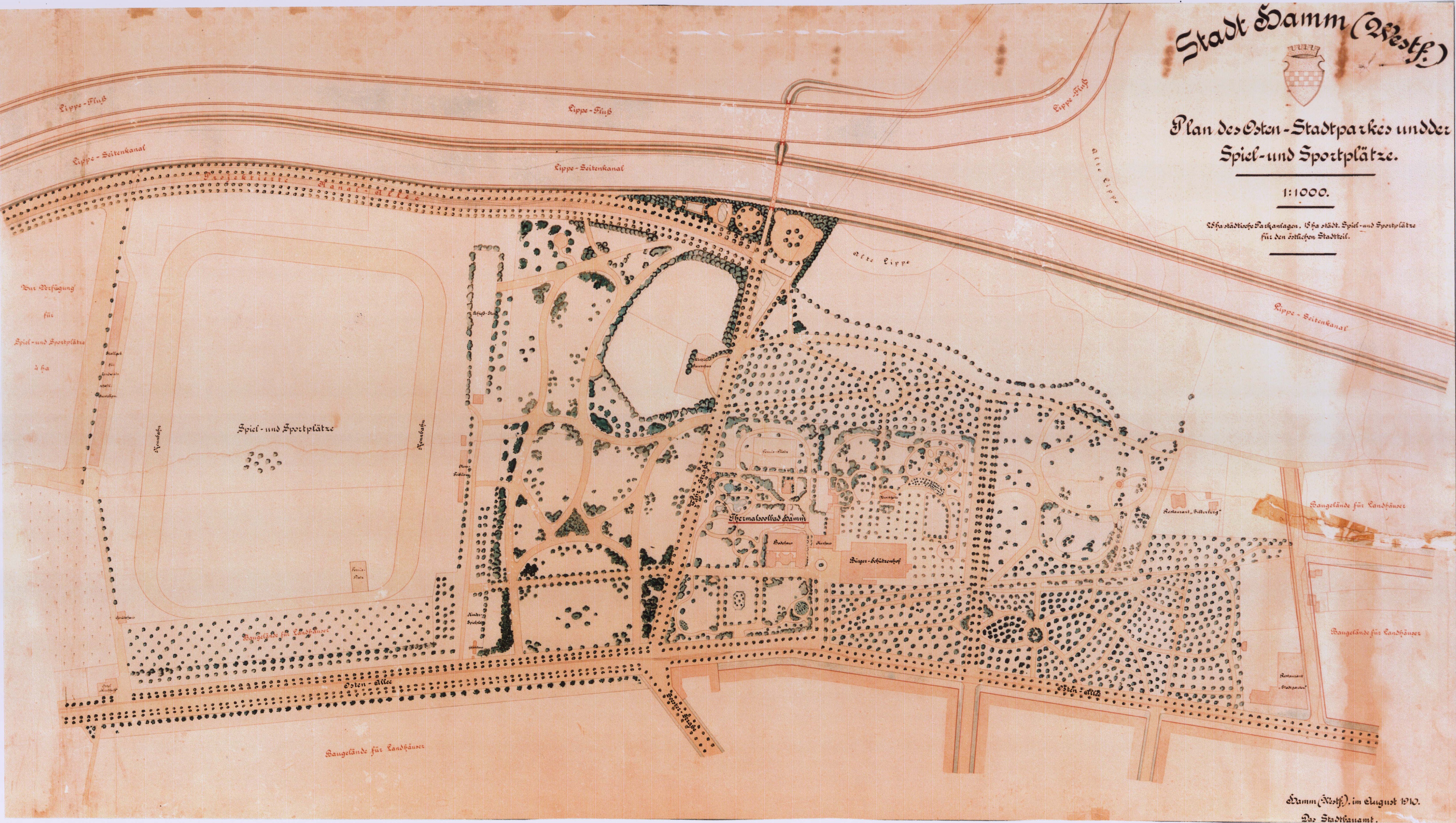 Lageplan des Kurparks von 1889, Stadt Hamm