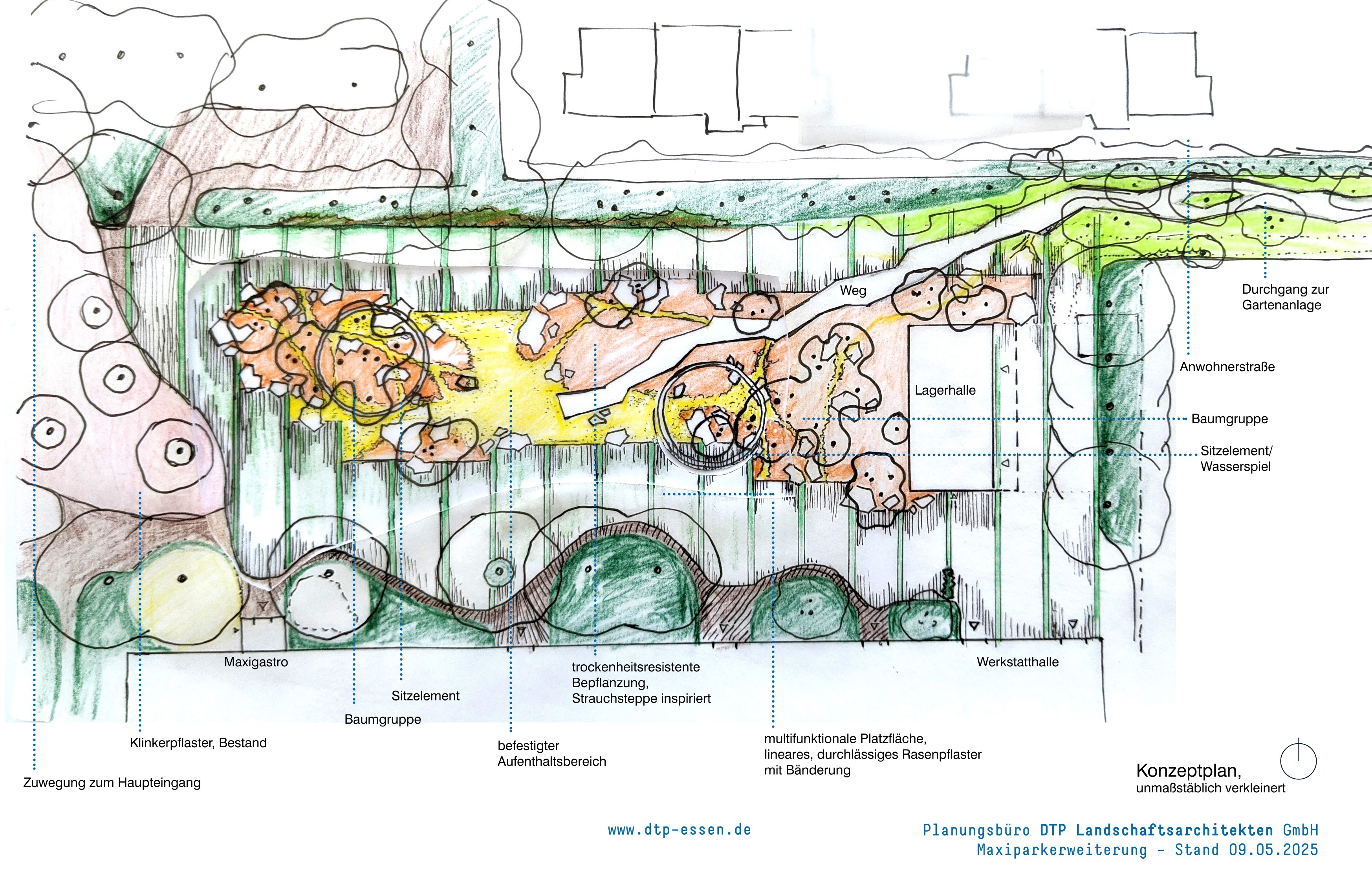 Skizze Maximilianpark Maxiplaza und Zuwegung; Gastro-, Hallen- und Weglage